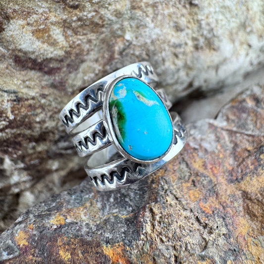 Sonoran Gold Turquoise Sterling Silver Ring by Ray Coriz - Size 6 1/2