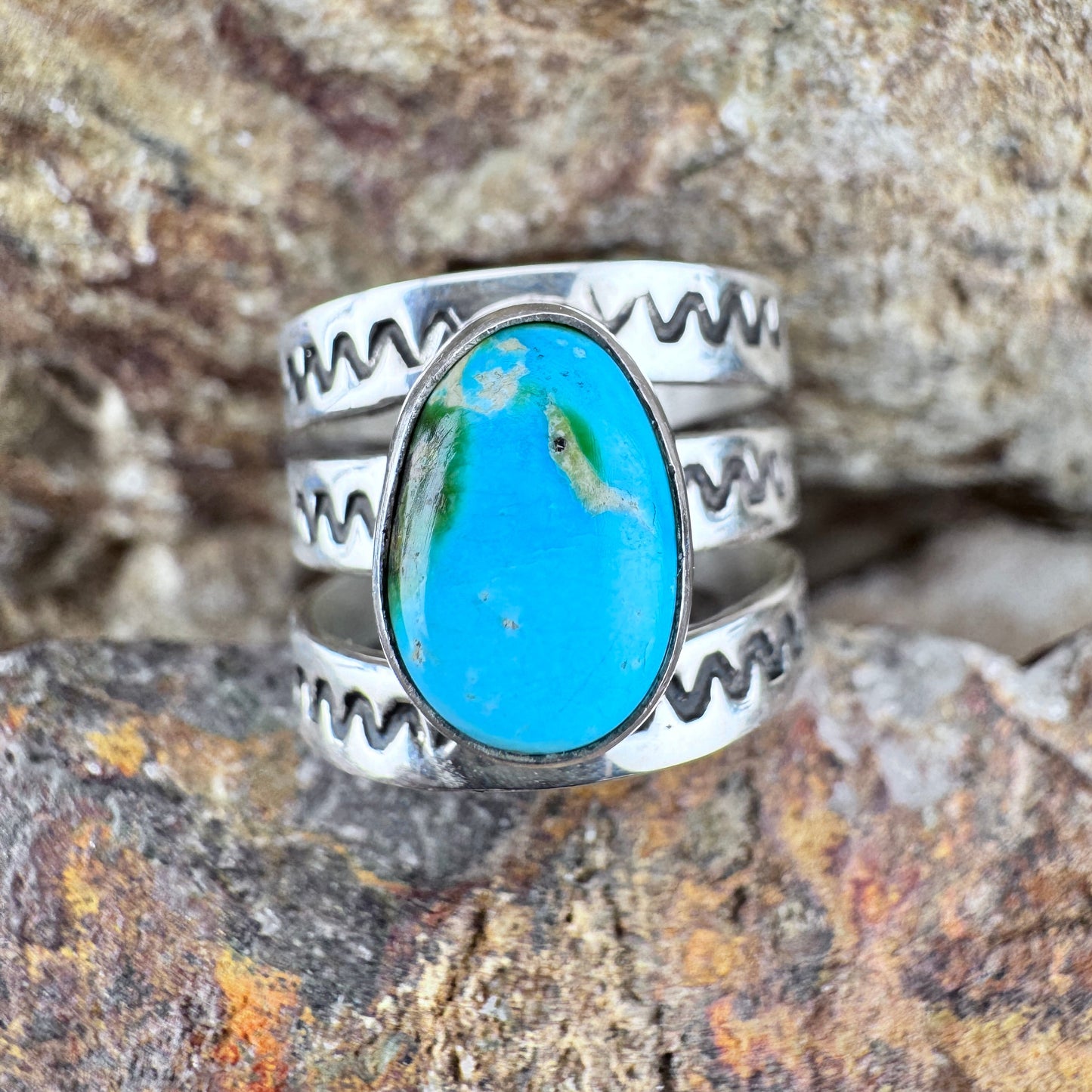 Sonoran Gold Turquoise Sterling Silver Ring by Ray Coriz - Size 6 1/2
