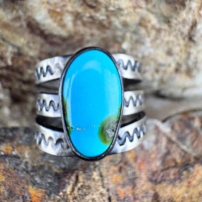 Sonoran Gold Turquoise Sterling Silver Ring by Ray Coriz - Size 8 1/2