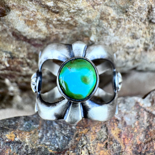 Sonoran Gold Turquoise Sterling Silver Ring by Ray Coriz - Size 7 1/2