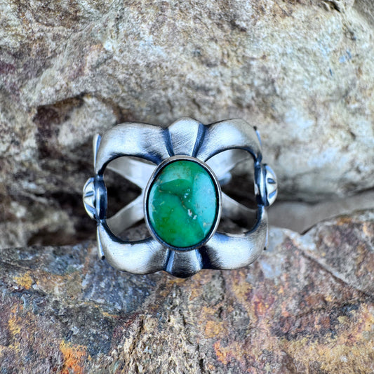 Sonoran Gold Turquoise Sterling Silver Ring by Ray Coriz - Size 8 1/2
