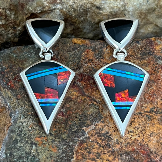 David Rosales Red Moon Inlaid Sterling Silver Earrings