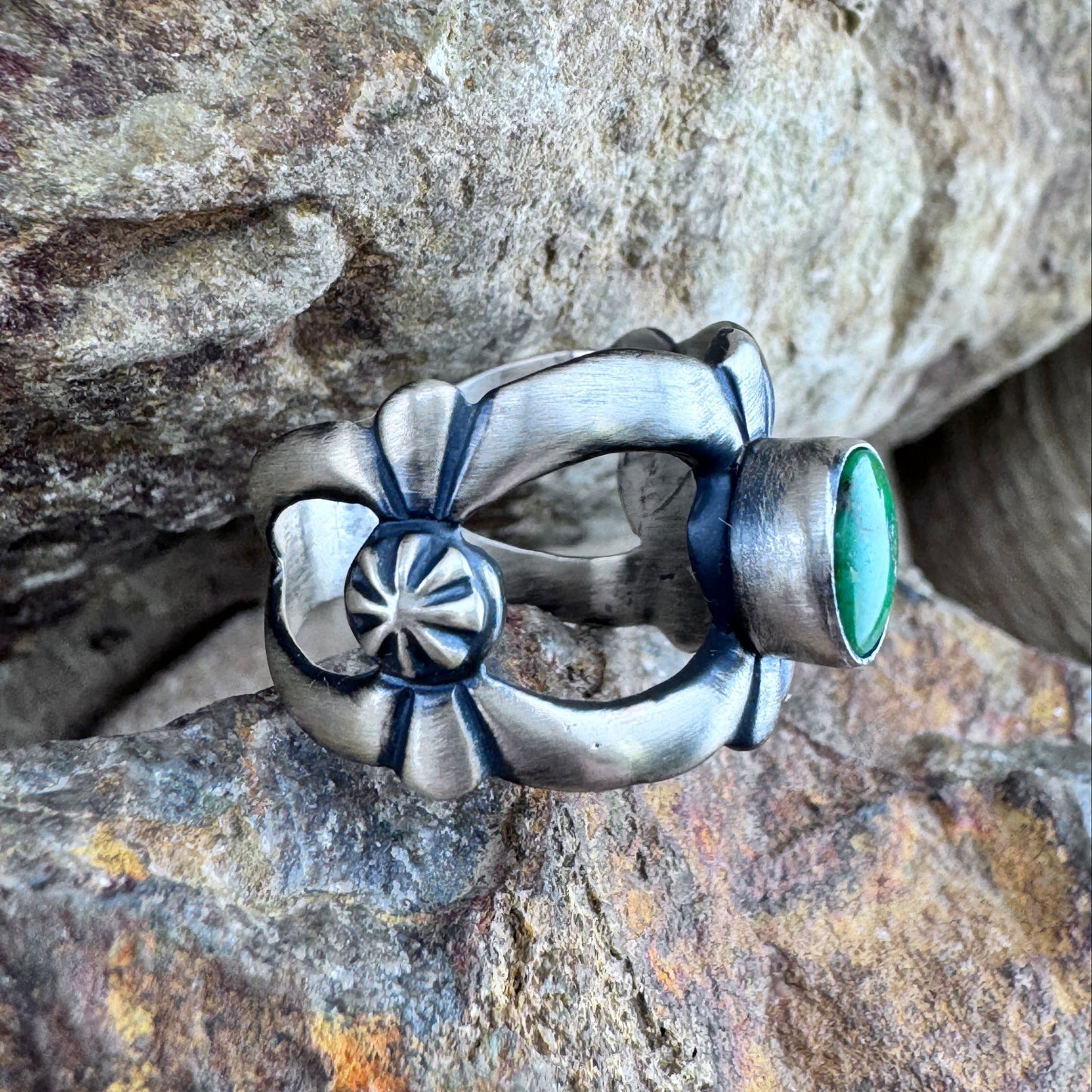 Sonoran Gold Turquoise Sterling Silver Ring by Ray Coriz - Size 8 1/2