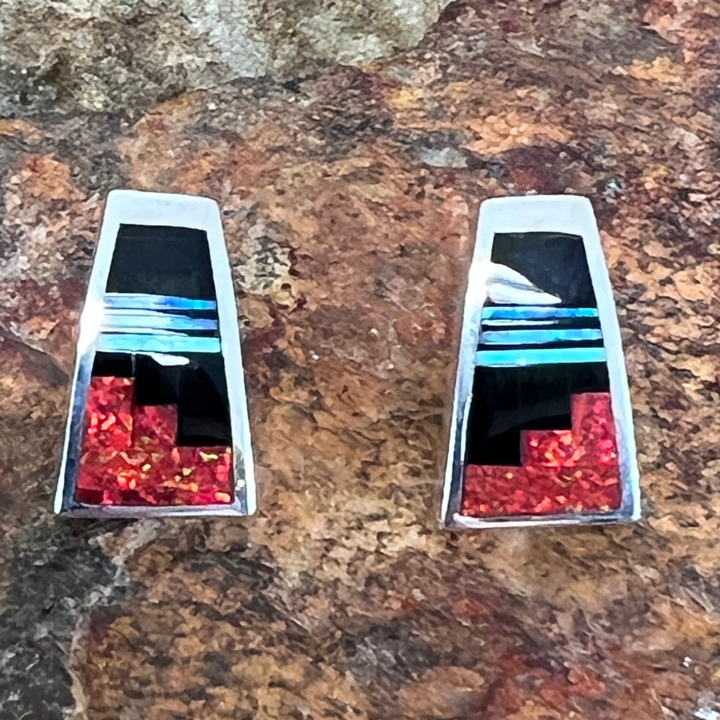David Rosales Red Moon Fancy Inlaid Sterling Silver Earrings