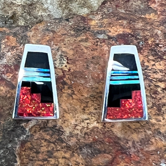 David Rosales Red Moon Fancy Inlaid Sterling Silver Earrings