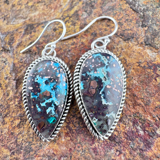 Confetti Chrysocolla Earrings with Sterling Silver by Artie Yellowhorse