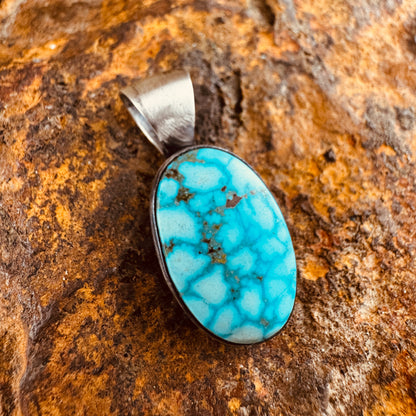 Kingman Water Web Turquoise Sterling Silver Pendant by Bernyse Chavez