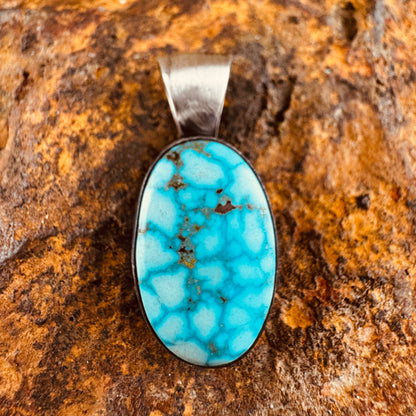 Kingman Water Web Turquoise Sterling Silver Pendant by Bernyse Chavez