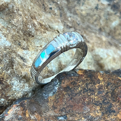 David Rosales Amazing Light Inlaid Sterling Silver Ring Cubic Zirconia