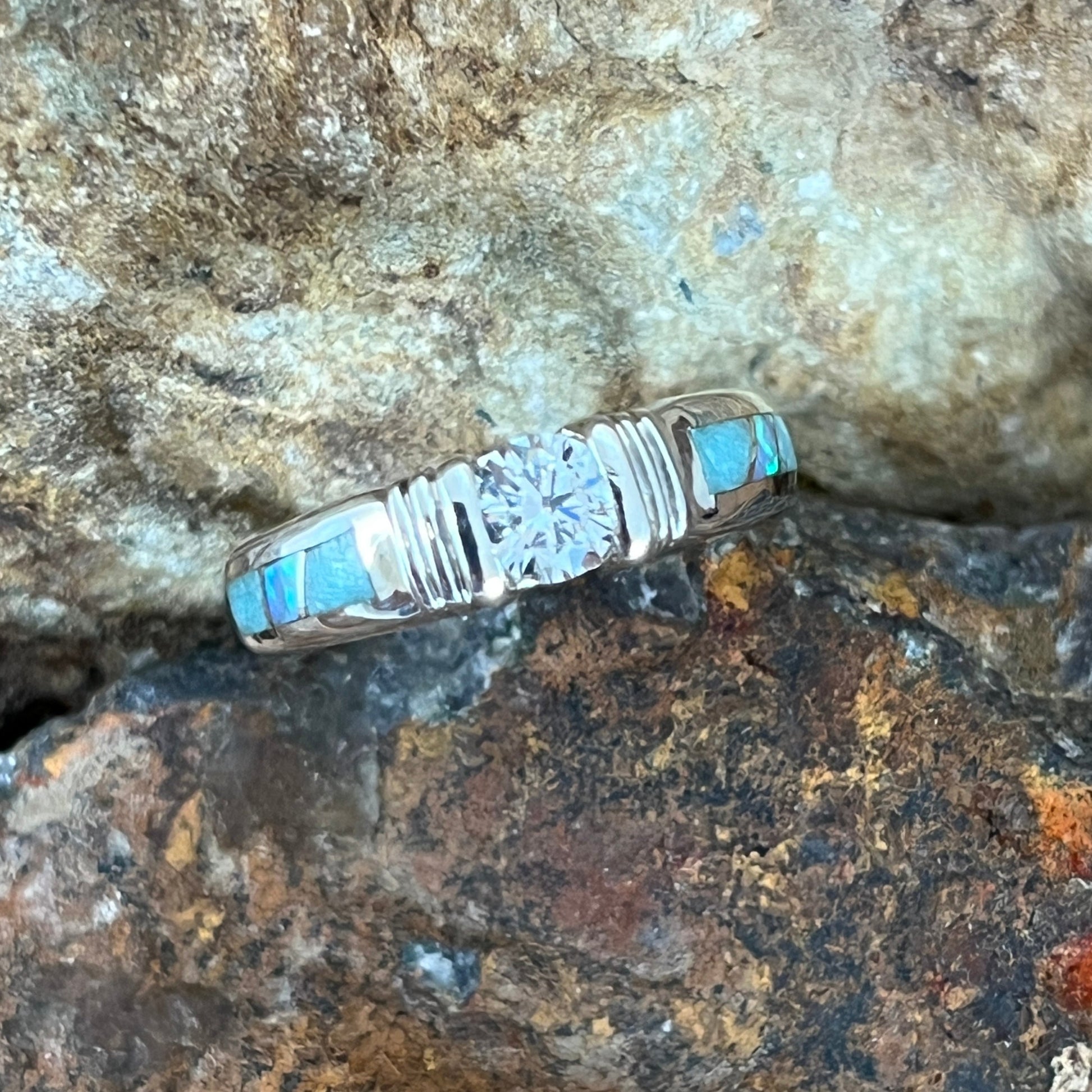 David Rosales Amazing Light Inlaid Sterling Silver Ring Cubic Zirconia