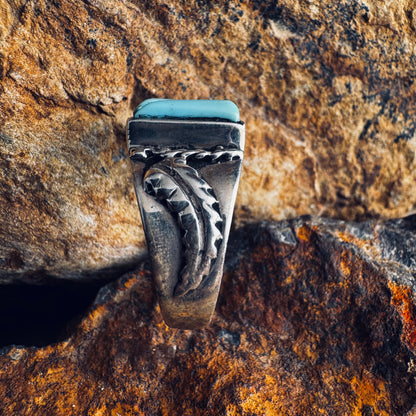 Kingman Turquoise Sterling Silver Ring by Sunwest- Size 10