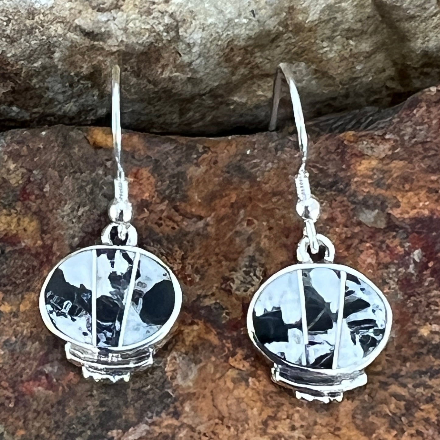 David Rosales White Buffalo Inlaid Sterling Silver Earrings