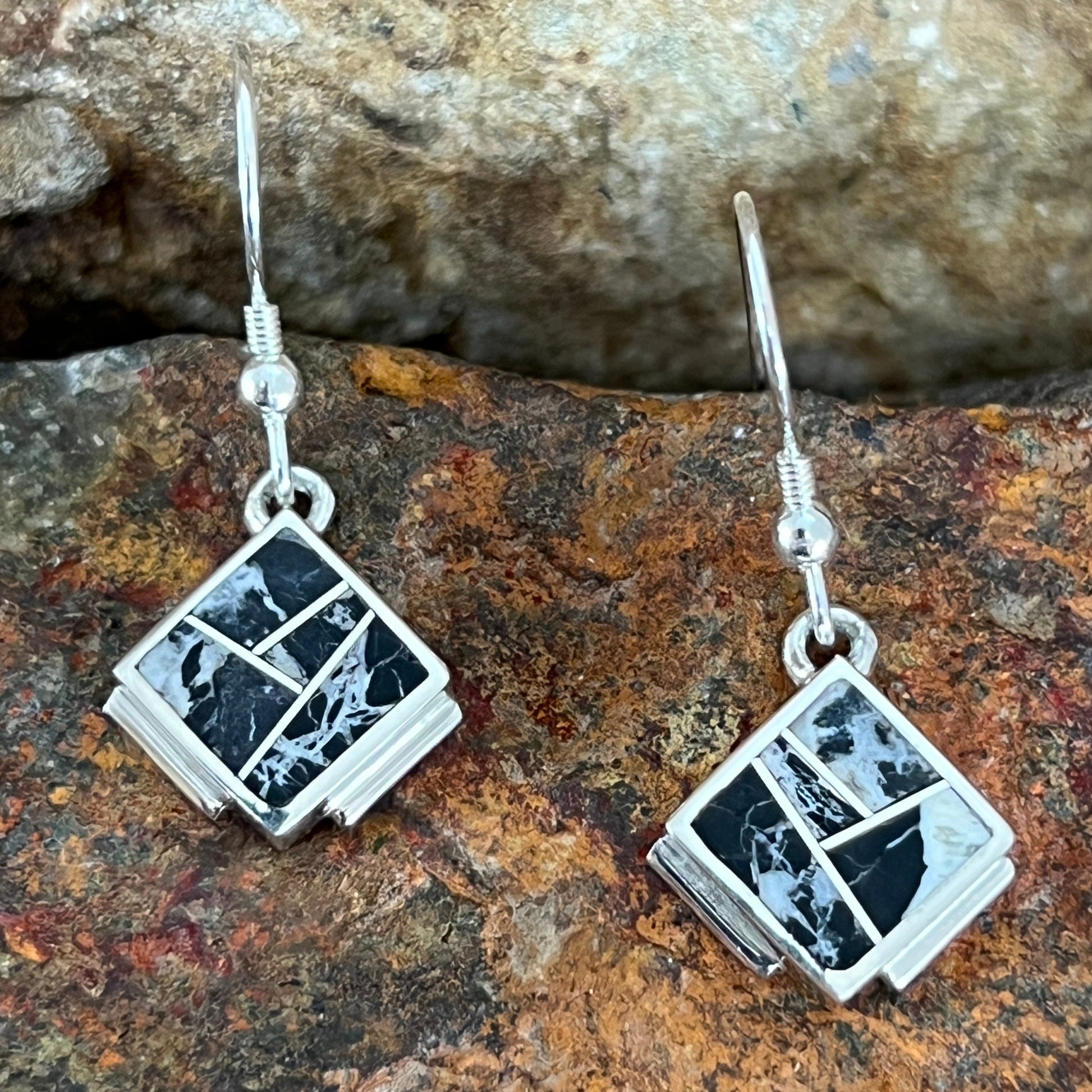 David Rosales White Buffalo Inlaid Sterling Silver Earrings