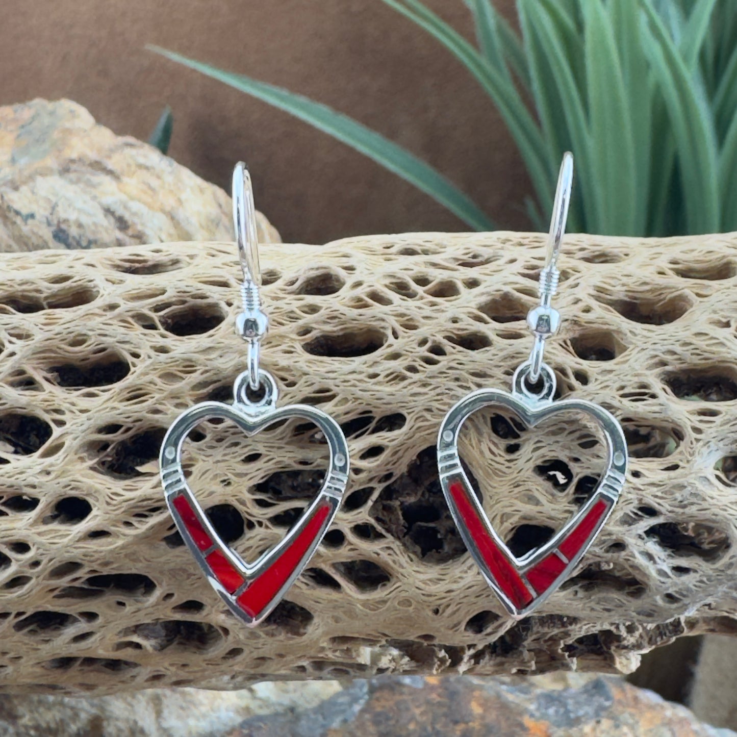 David Rosales Rosarita Inlaid Sterling Silver Earrings Hearts