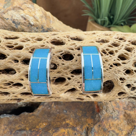 David Rosales Arizona Blue Inlaid Sterling Silver Earrings