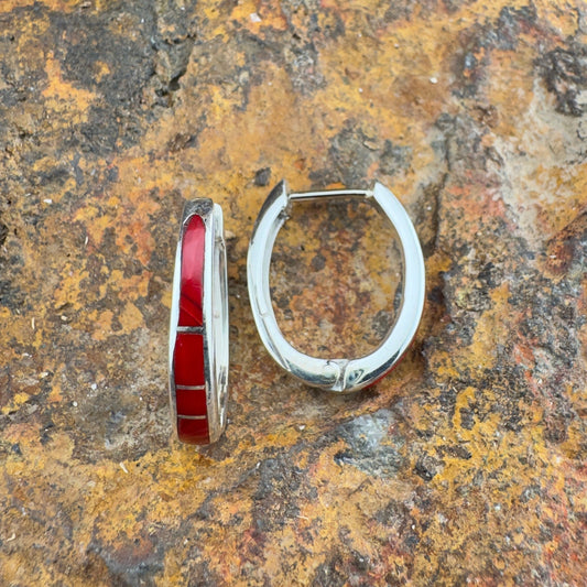 David Rosales Rosarita Inlaid Sterling Silver Huggie Earrings