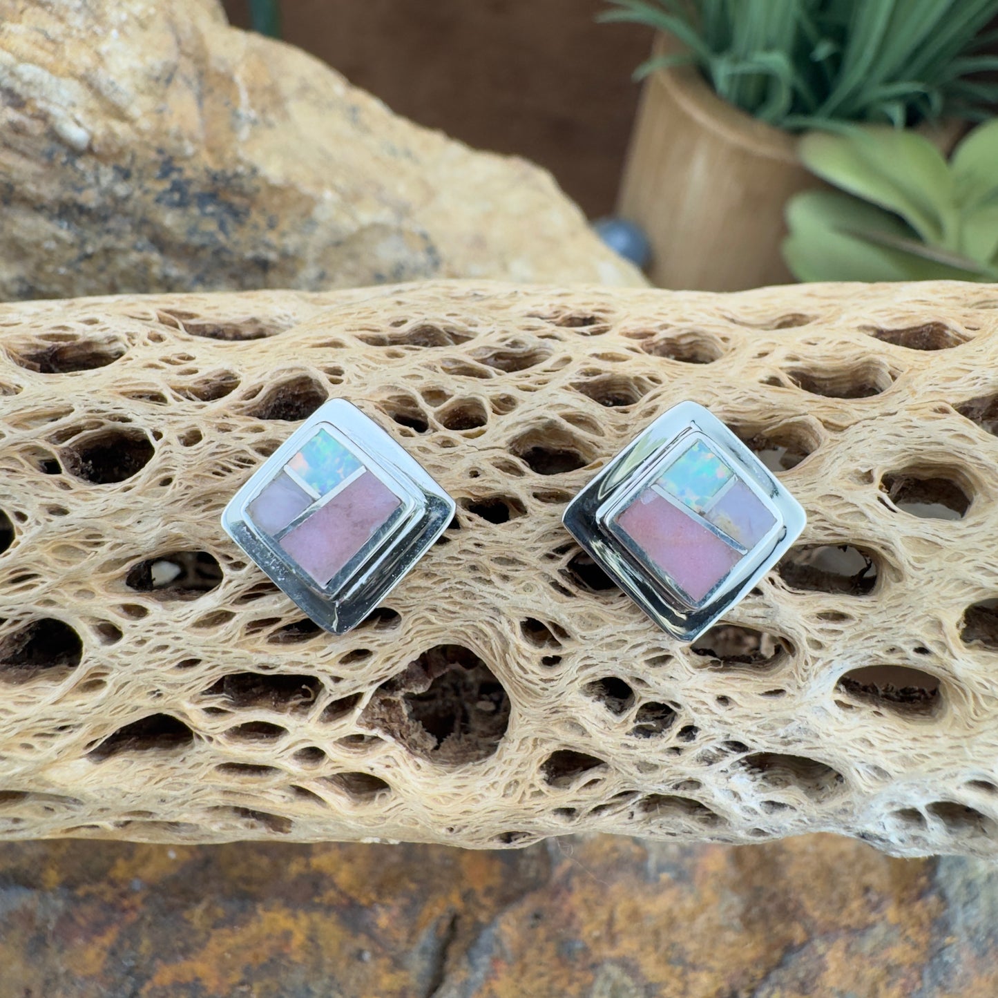 David Rosales Make Me Blush Inlaid Sterling Silver Earrings