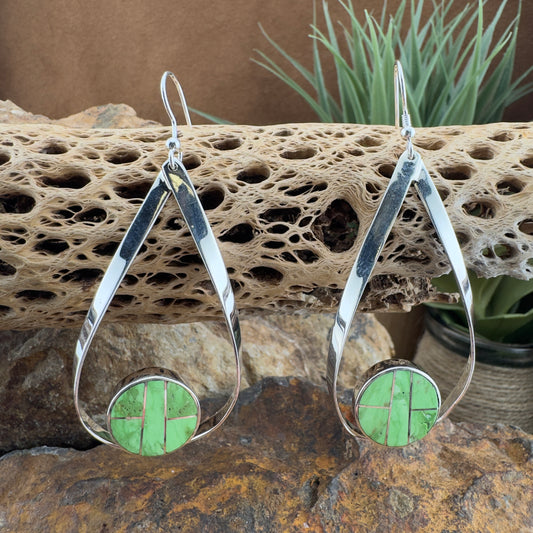 David Rosales Gaspeite Inlaid Sterling Silver Earrings