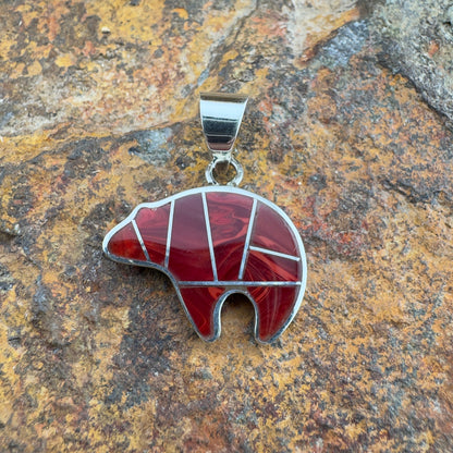 David Rosales Rosarita Inlaid Sterling Silver Pendant Bear