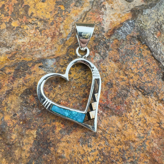 David Rosales Iron Spirit Inlaid Sterling Silver Pendant Heart