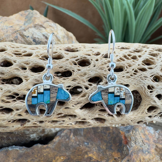 David Rosales Iron Spirit Inlaid Sterling Silver Earrings Bears