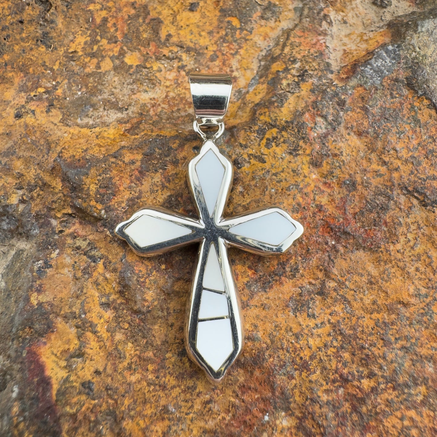 David Rosales Pristine Inlaid Sterling Silver Pendant Cross