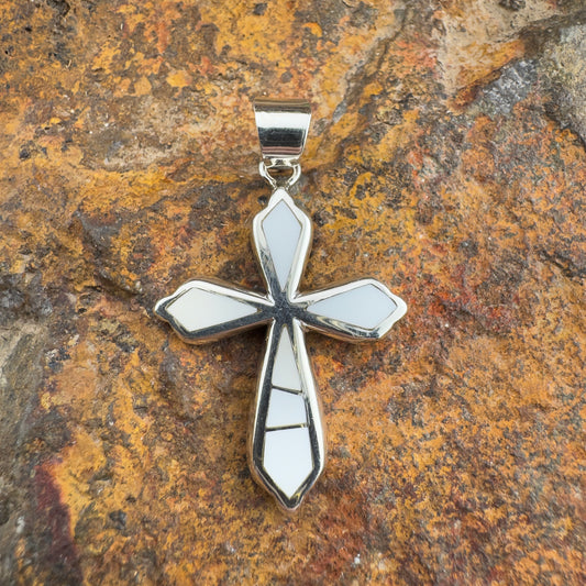 David Rosales Pristine Inlaid Sterling Silver Pendant Cross