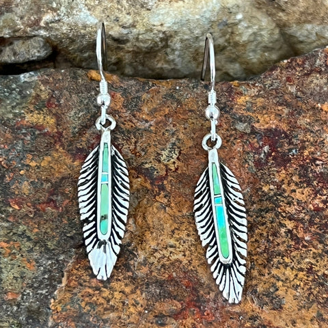 David Rosales Sonoran Gold Inlaid Sterling Silver Earrings Feathers