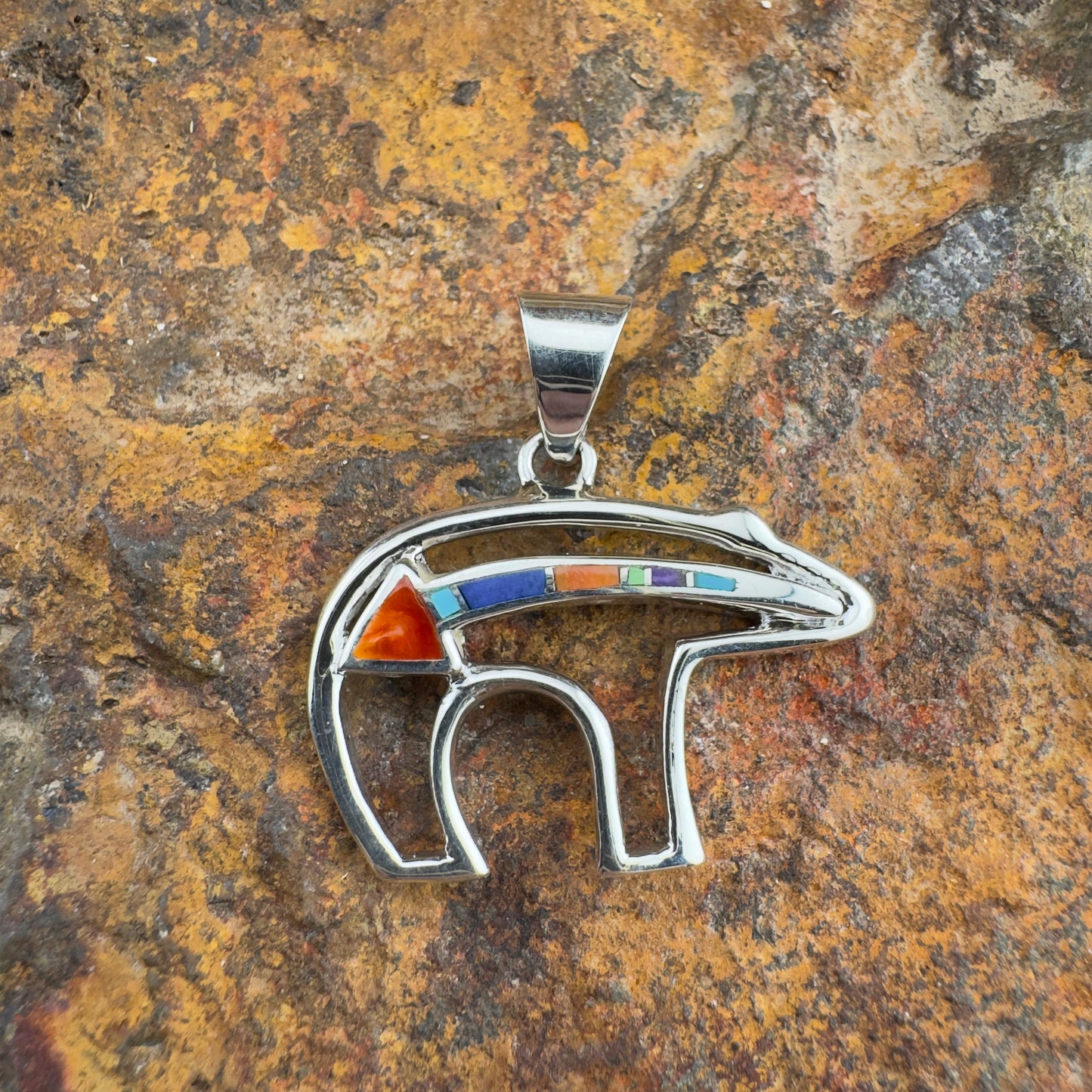 David Rosales Indian Summer Inlaid Sterling Silver Pendant Bear