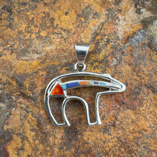 David Rosales Indian Summer Inlaid Sterling Silver Pendant Bear