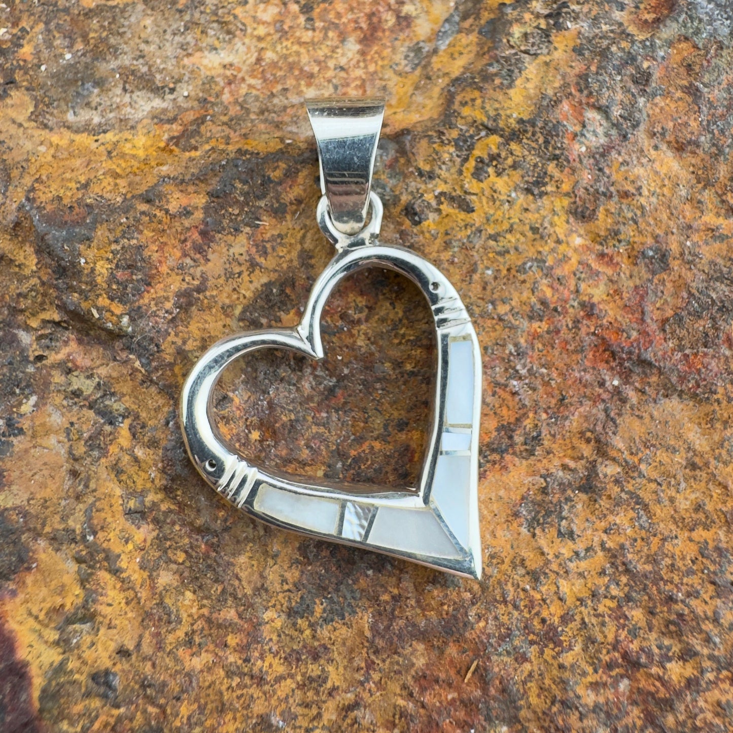 David Rosales Mother of Pearl Inlaid Sterling Silver Pendant Heart