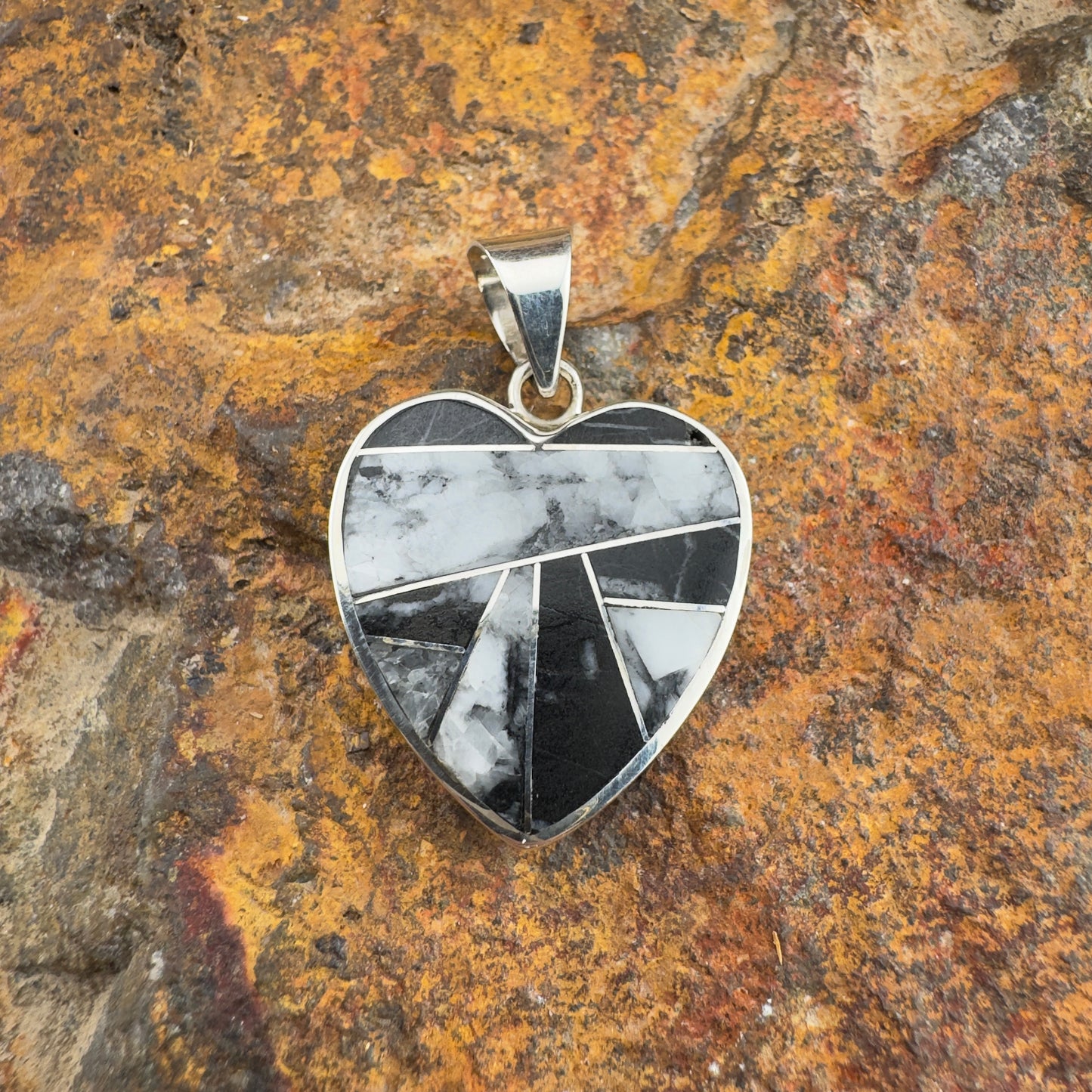 David Rosales White Buffalo Inlaid Sterling Silver Pendant Heart