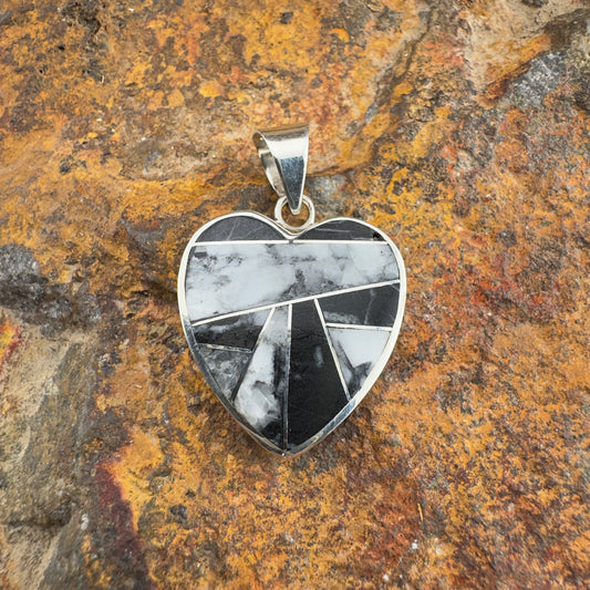 David Rosales White Buffalo Inlaid Sterling Silver Pendant Heart