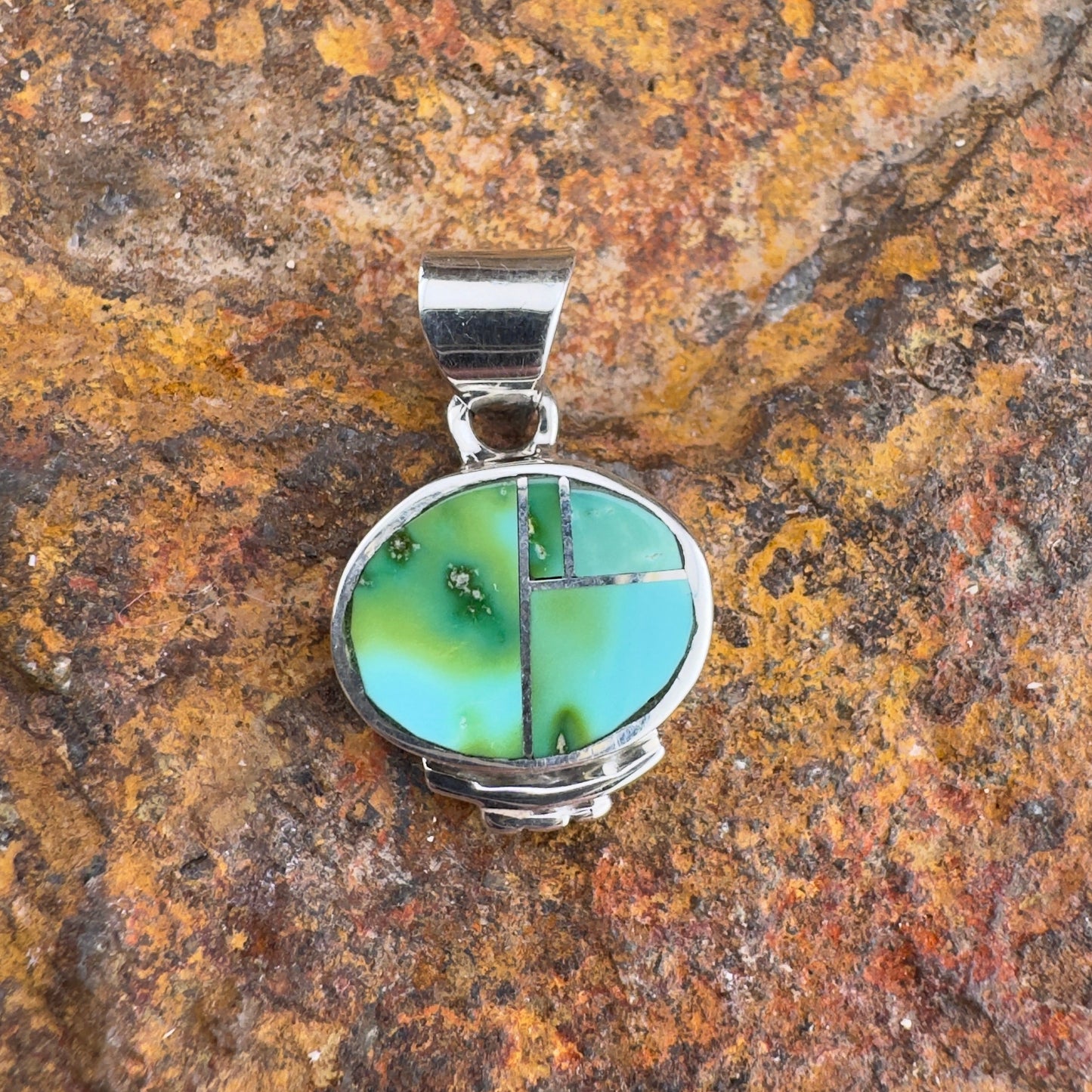 David Rosales Sonoran Gold Turquoise Inlaid Sterling Silver Pendant