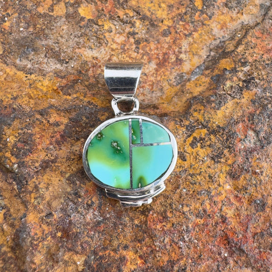 David Rosales Sonoran Gold Turquoise Inlaid Sterling Silver Pendant