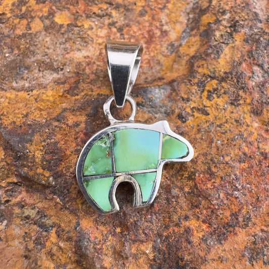 David Rosales Sonoran Gold Inlaid Sterling Silver Pendant Bear