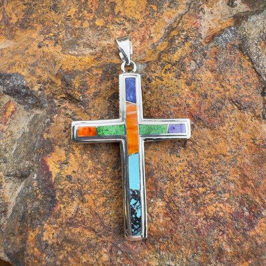 David Rosales Indian Summer Inlaid Sterling Silver Pendant Cross