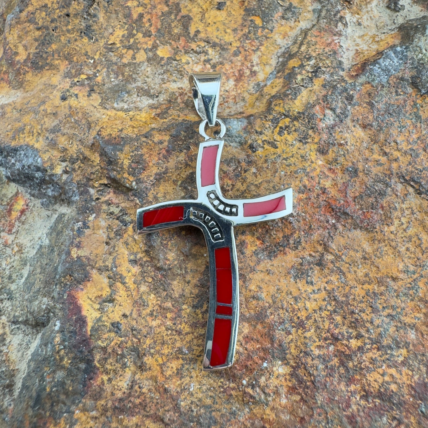 David Rosales Rosarita Inlaid Sterling Silver Pendant Cross