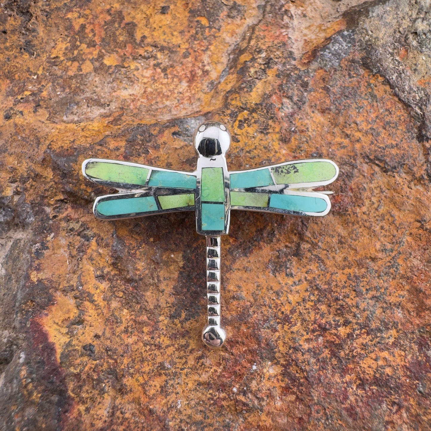 David Rosales Sonoran Gold Inlaid Sterling Silver Pendant Dragonfly