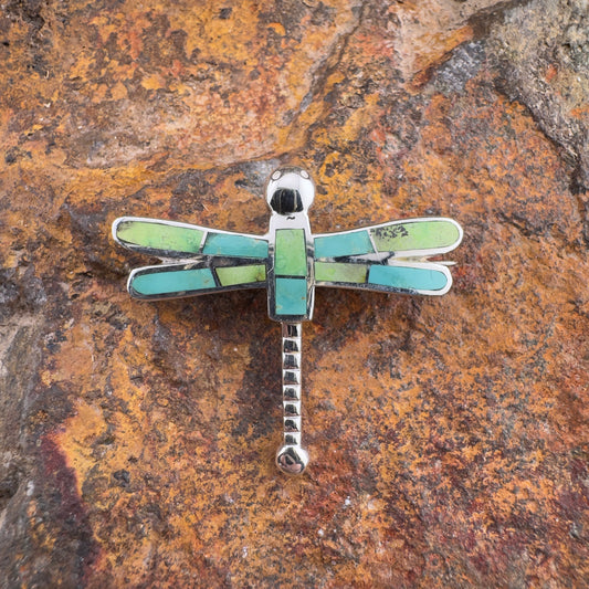David Rosales Sonoran Gold Inlaid Sterling Silver Pendant Dragonfly