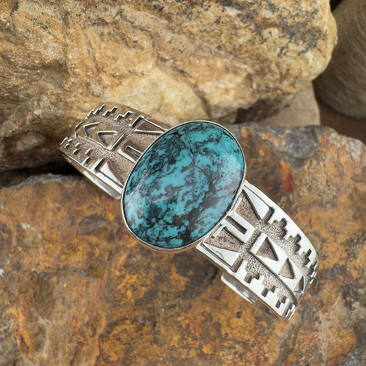 David Rosales Turquoise Cabochon Sterling Silver Cuff Bracelet