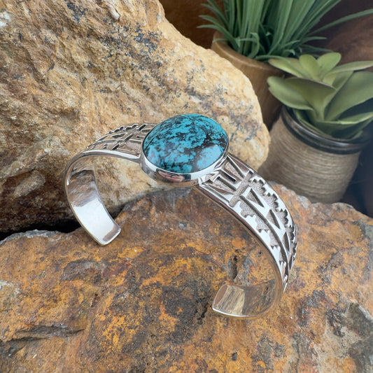 David Rosales Turquoise Cabochon Sterling Silver Cuff Bracelet