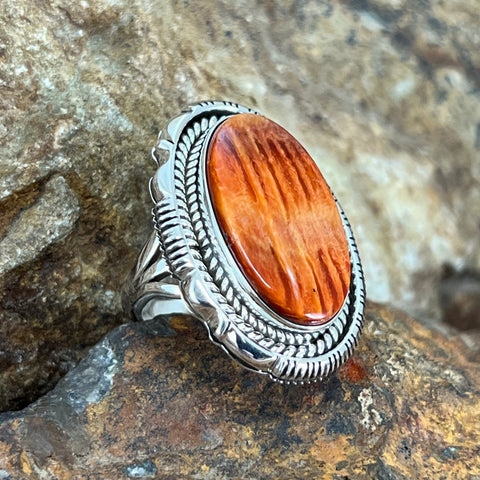 Spiny Oyster Sterling Silver Ring by Artie Yellowhorse Size 7.25