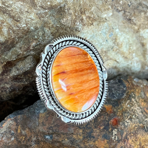 Spiny Oyster Sterling Silver Ring by Artie Yellowhorse Size 7.5