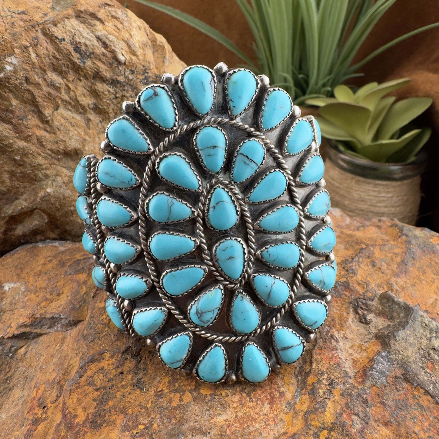 Vintage Navajo Turquoise Cluster Bracelet - RW Hallmark - Circa 1960s