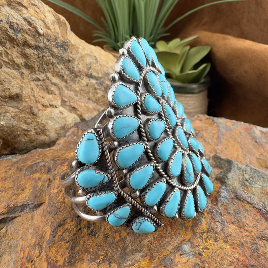 Vintage Navajo Turquoise Cluster Bracelet - RW Hallmark - Circa 1960s