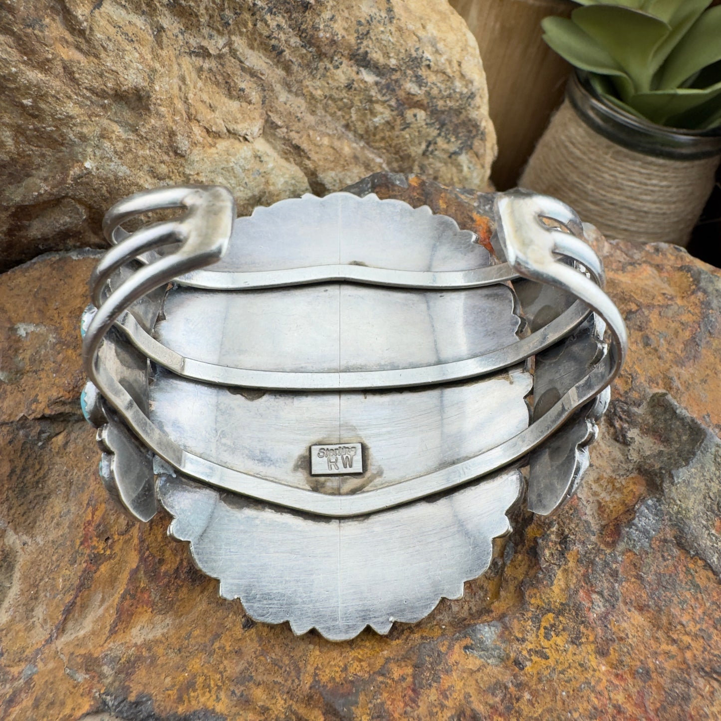 Vintage Navajo Turquoise Cluster Bracelet - RW Hallmark - Circa 1960s