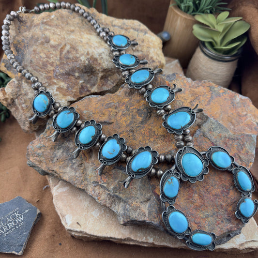 Vintage Turquoise Squash Blossom Necklace - Estate