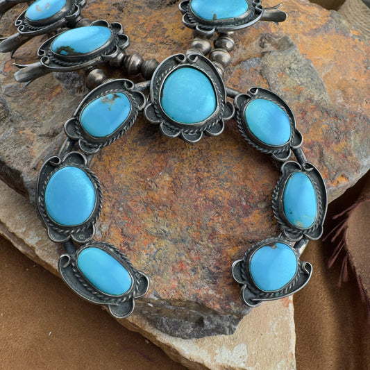 Vintage Turquoise Squash Blossom Necklace - Estate