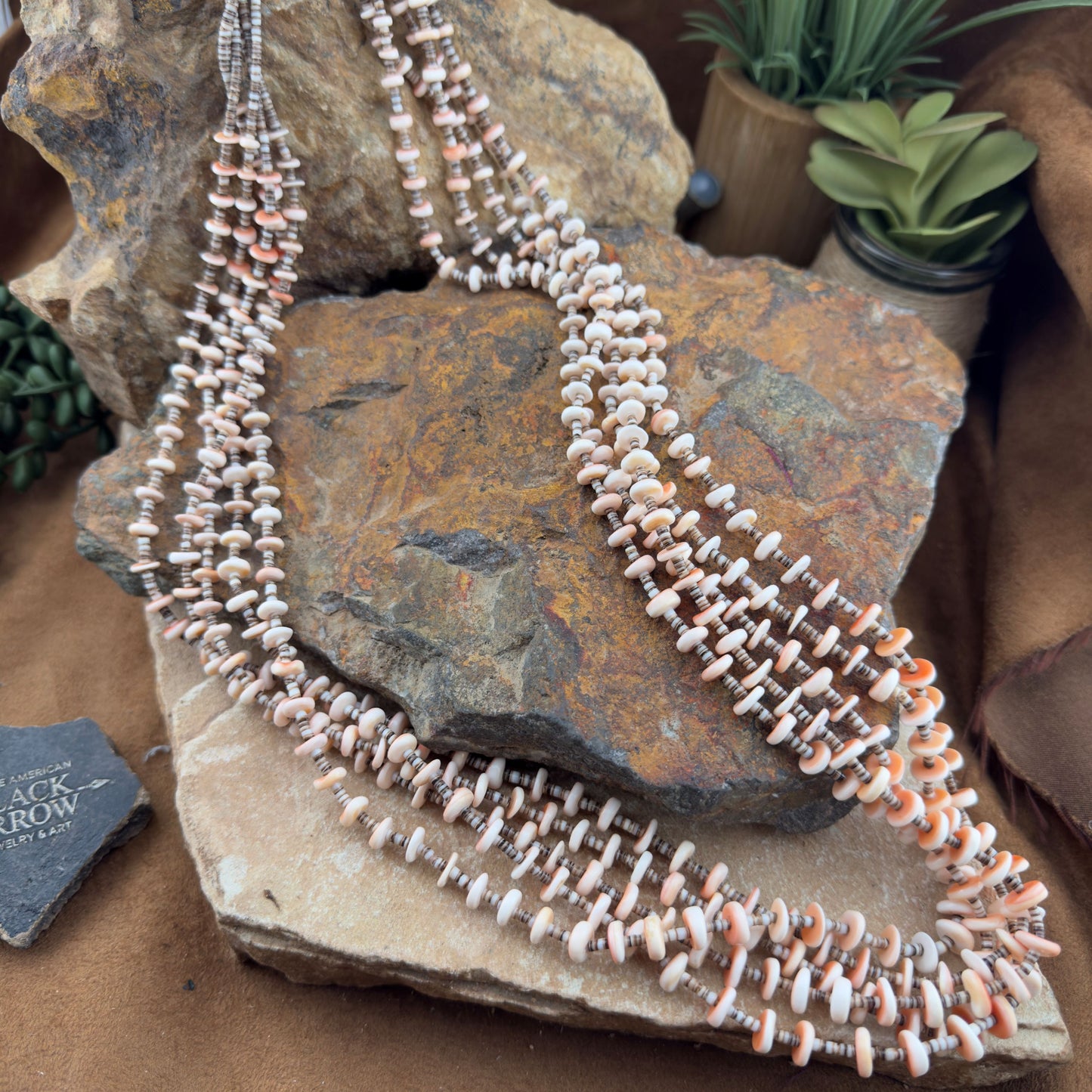 Vintage - Five-Strand Heishi Shell and Spiny Oyster Necklace - 36 Inches - Estate